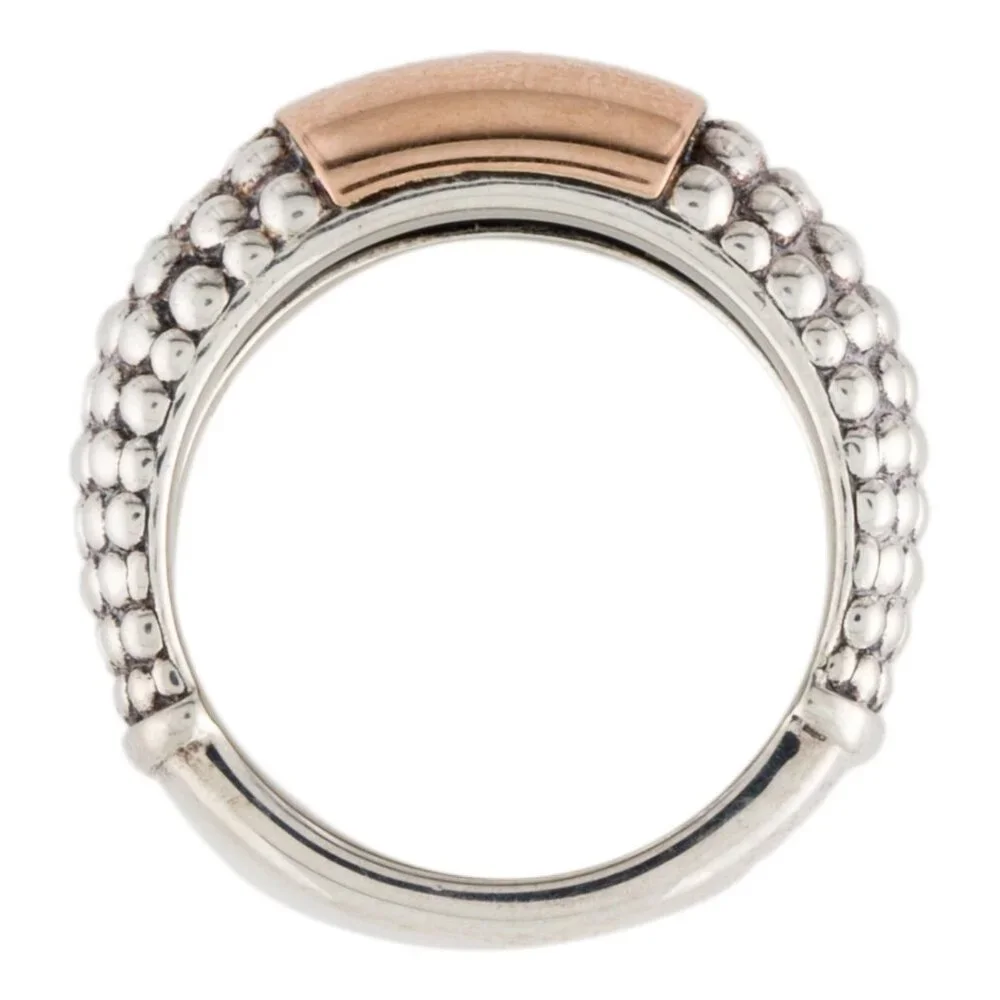LAGOS TWO-TONE 18K ROSE GOLD & STERLING SILVER CAVIAR HIGH BAR RING - Picture 7 of 9